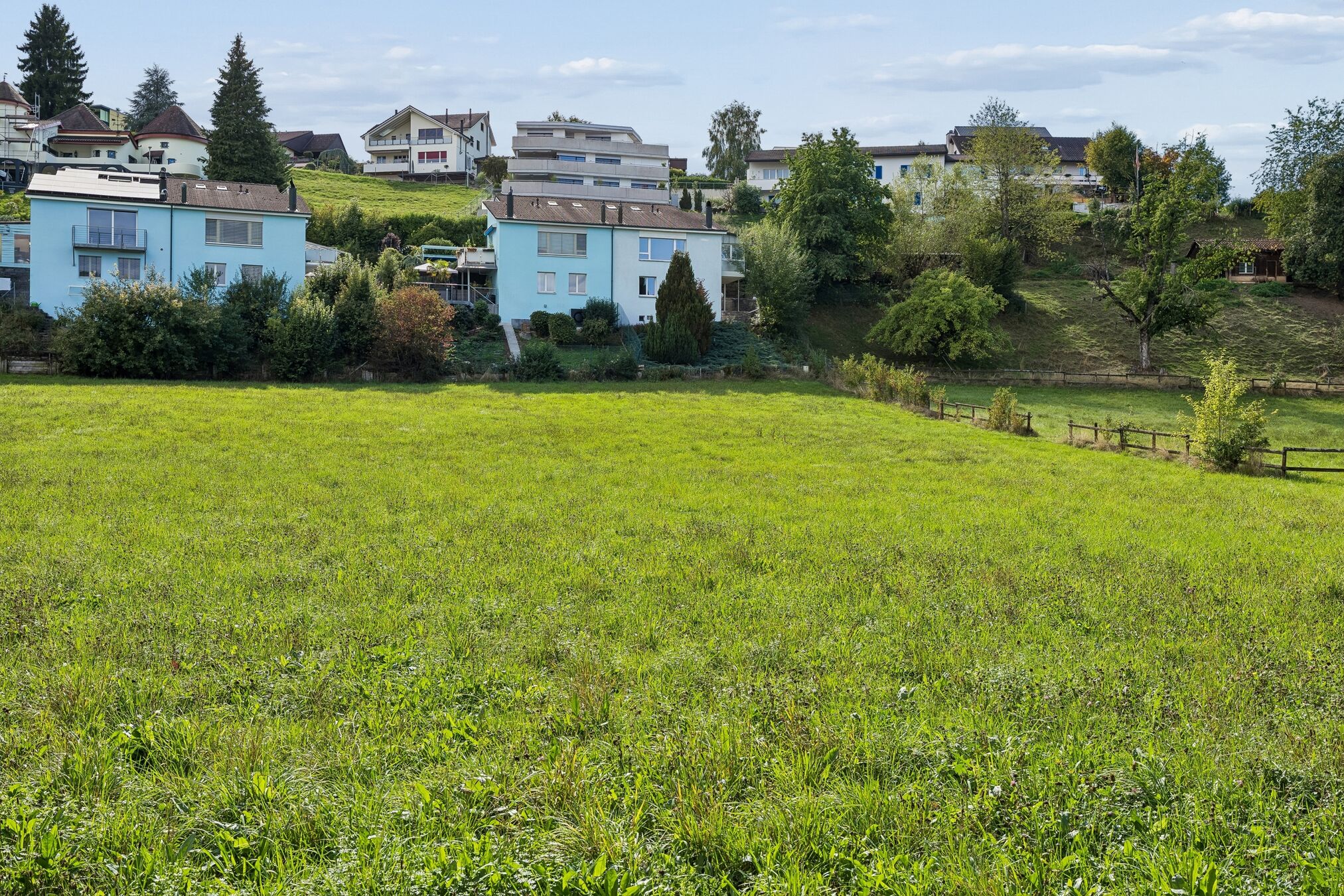 Blick über die Wiese zur Nachbarschaft